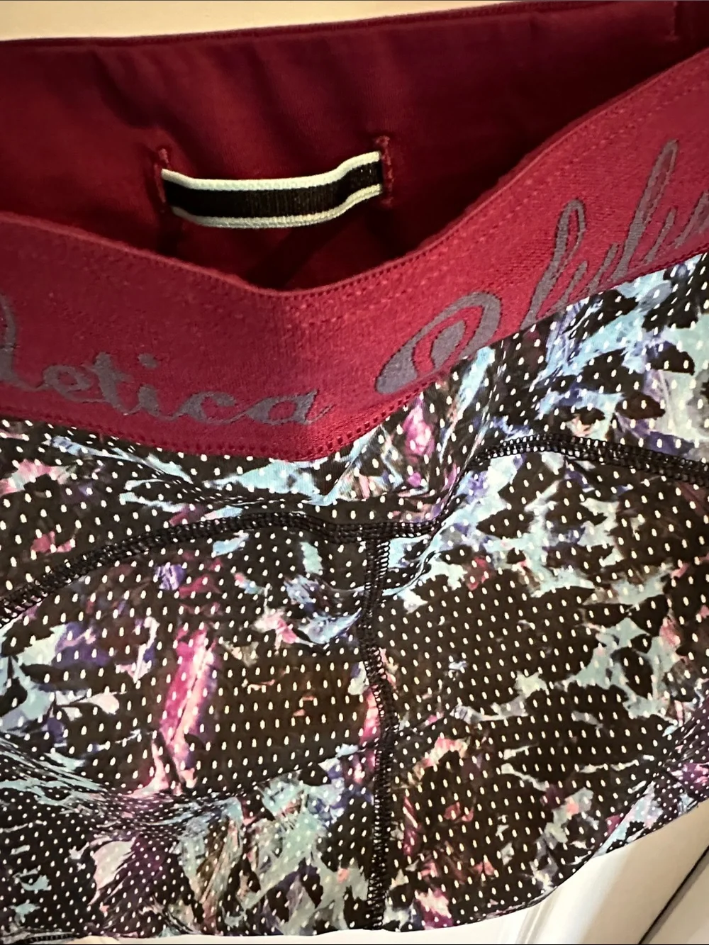 lululemon athletica Multicolor Abstract Athletic Shorts with Burgundy Waistband